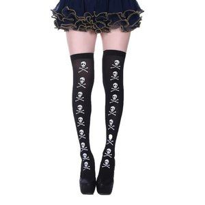 Black Skull & Crossbones Over the Knee Socks Goth Halloween OSFM